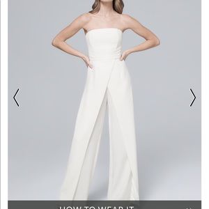 WHITE STRAPLESS SPLIT-LEG JUMPSUIT